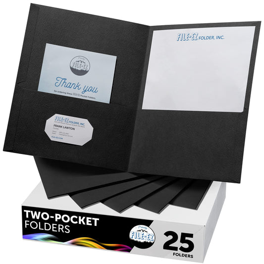 FILE-EZ Two-Pocket Folders, Black, 25-Pack, Textured Paper, Letter Size (EZ-52505), Made in USA