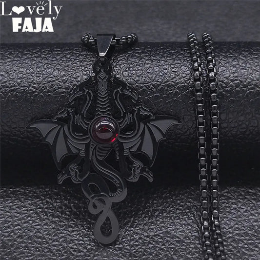 Gothic Witchcraft Dragon Pendant Necklace – Viking, Owl, Wolf & Wizard Stainless Steel Gothic Jewelry for Men