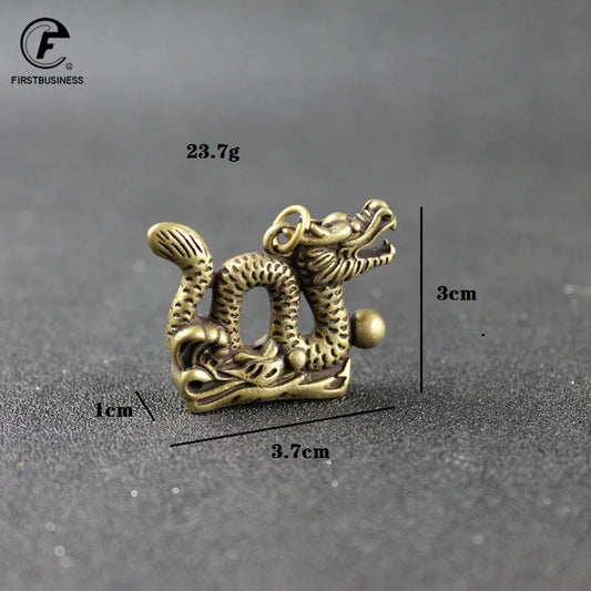 Retro Copper-Gold Dragon Totem Keychain – Brass Animal Chinese Fashion Jewelry & Mini Dragon Sculpture