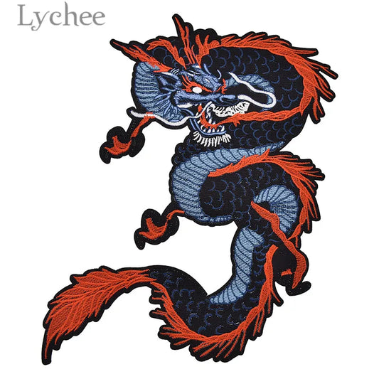 Lychee Chinese Dragon Embroidered Patches – Creative Red & Blue Appliques for DIY Clothes & Sewing Projects