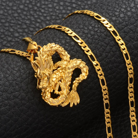 Anniyo Gold-Plated Dragon Pendant Necklace