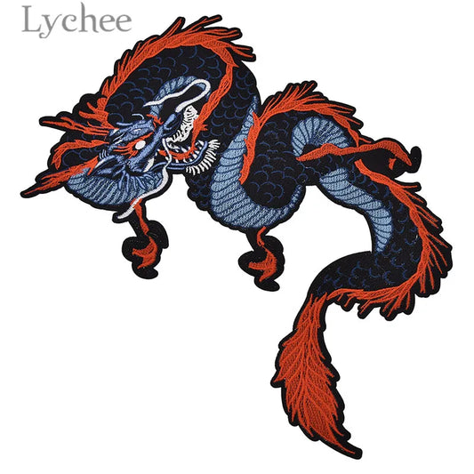 Lychee Chinese Dragon Embroidered Patches – Creative Red & Blue Appliques for DIY Clothes & Sewing Projects