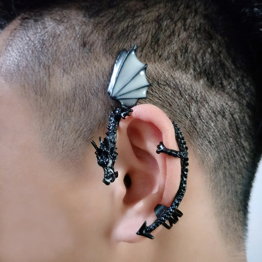 Glow-in-the-Dark Dragon Ear Cuff Earrings – Fantasy Clip-On Stud Jewelry for Women, Girls & Boys