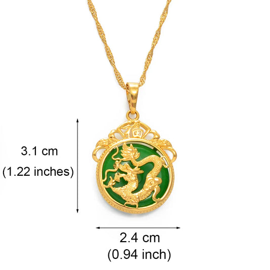 Anniyo Green Stone Dragon Pendant Necklace