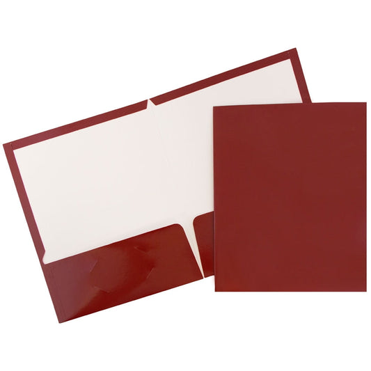 JAM Paper Two Pocket Glossy Presentation Folder, Maroon Red, Sold Individually