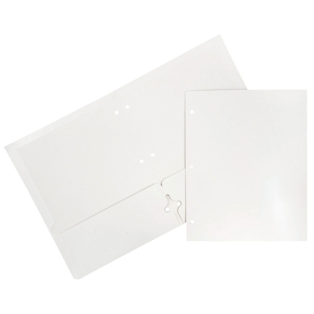 JAM Paper Glossy 3 Hole Punch Folders, White, 25/Pack