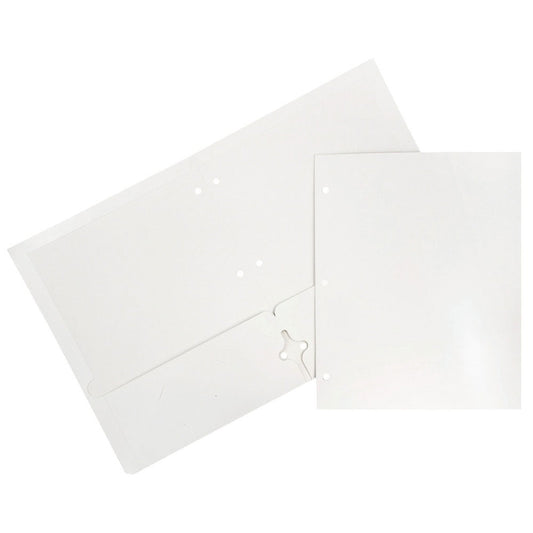 JAM Paper Glossy 3 Hole Punch Folders, White, 6/Pack