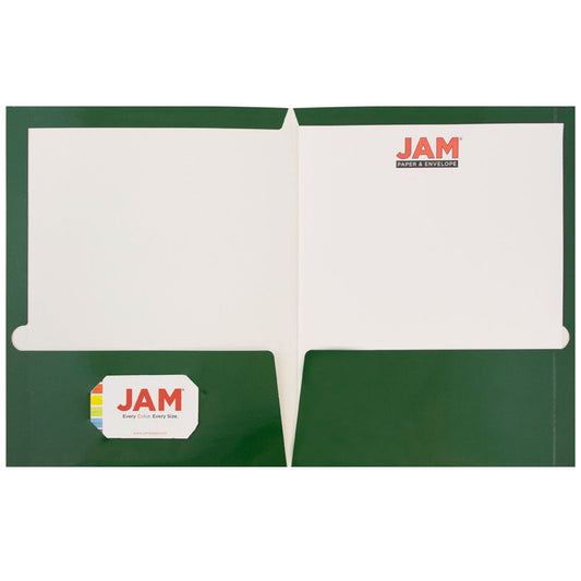 JAM Paper Glossy Two Pocket Folders, Green, 25 per Pack