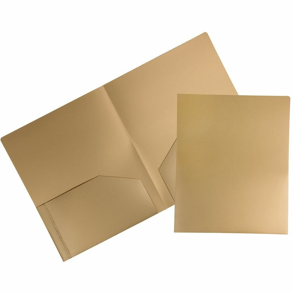 JAM Paper Heavy Duty Plastic 2 Pocket Extra Tough School Folders, Gold, Bulk 48/Pack