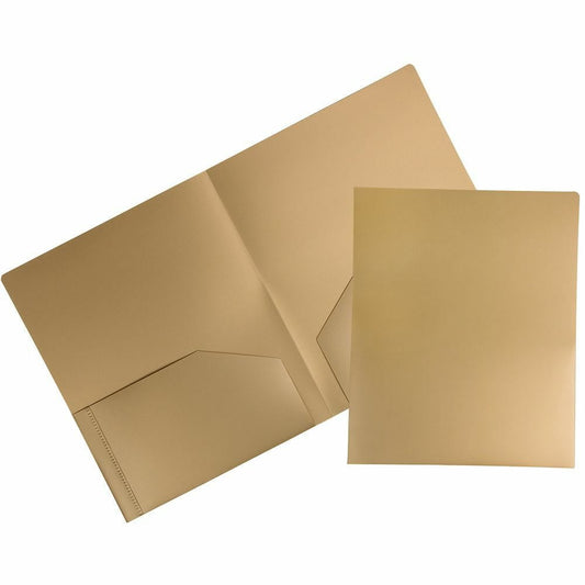 JAM Paper Heavy Duty Plastic 2 Pocket Extra Tough School Folders, Gold, Bulk 48/Pack
