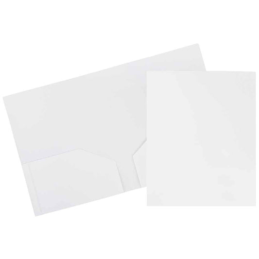 JAM Paper Heavy Duty Plastic 2 Pocket School Folders, White, 3/Pack