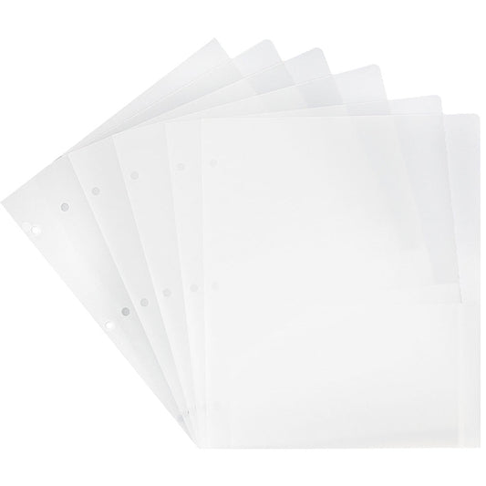 JAM Paper Heavy Duty Plastic 3 Hole Punch School Folders with Pockets, Clear, 6 per Pack