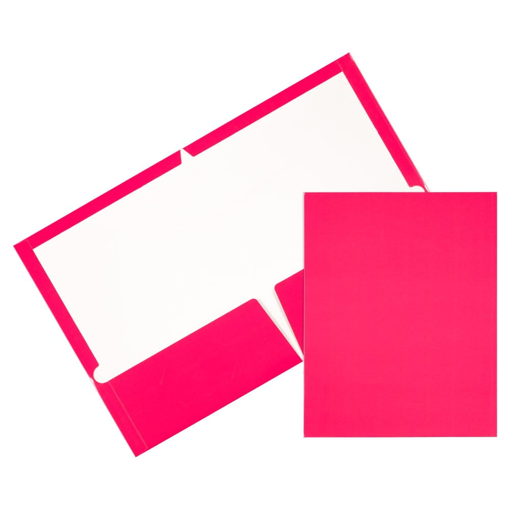 JAM Paper Laminated Two Pocket Glossy Folders, Fuchsia Hot Pink, 3/Pack