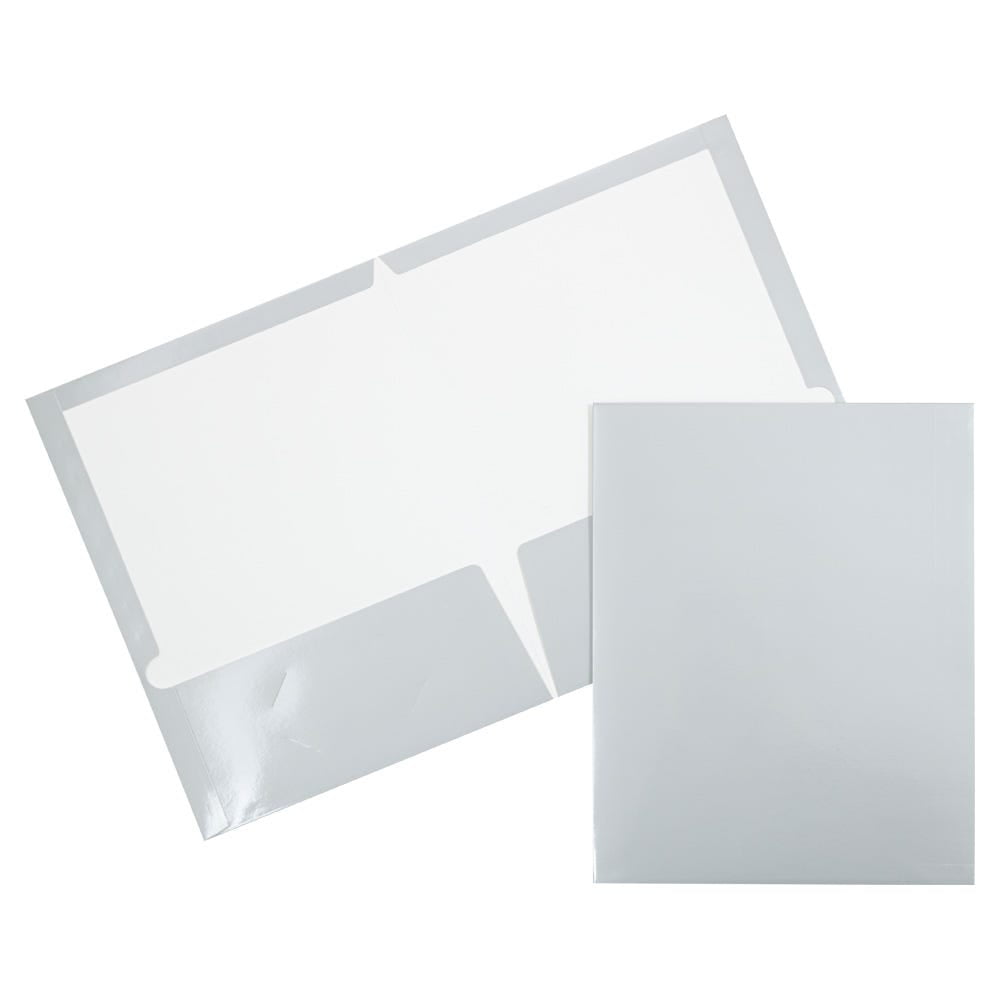 JAM Paper Laminated Two Pocket Glossy Folders, Silver, 3/Pack