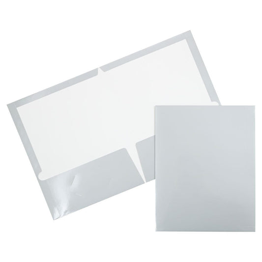 JAM Paper Laminated Two Pocket Glossy Folders, Silver, 3/Pack