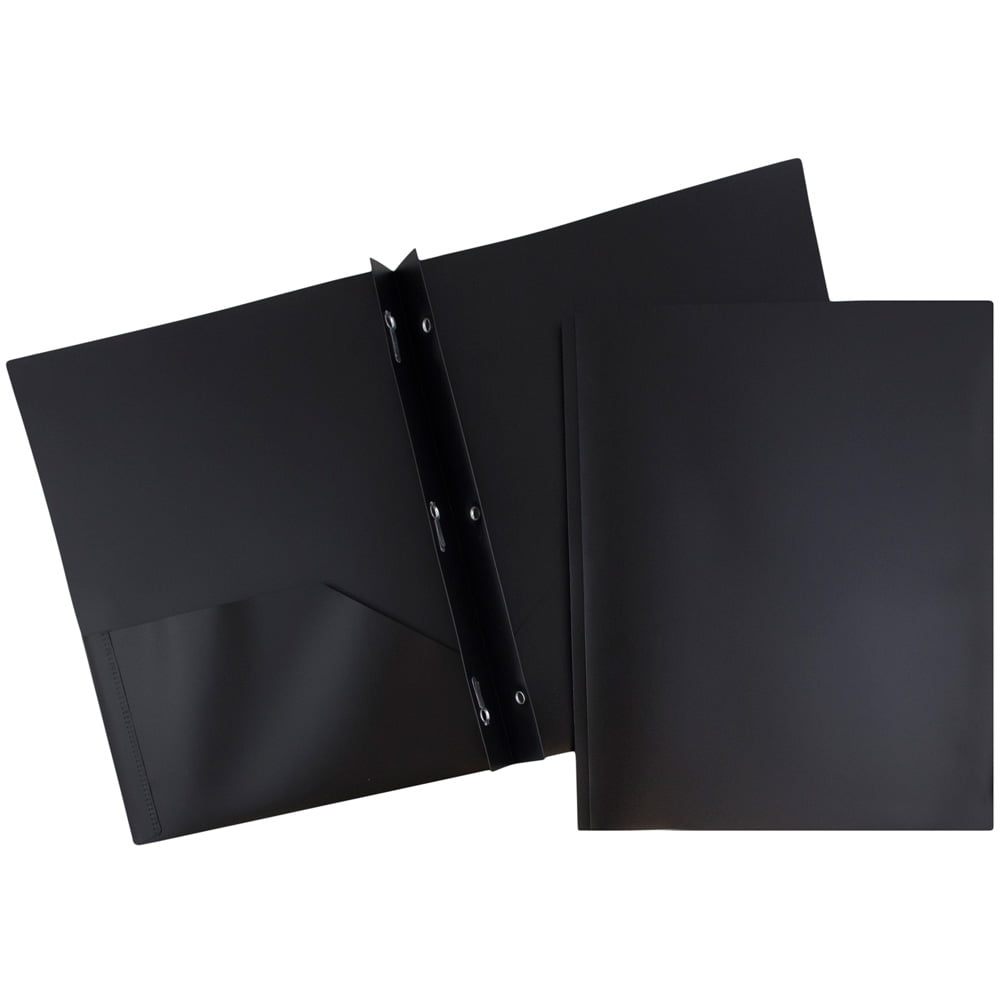 JAM Paper Medium Weight Plastic Presentation Folder with Clasps, Black, 6/pack