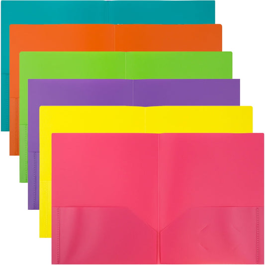 JAM Paper Plastic 2 Pocket Folders, Assorted Fashion Colors, 6 per Pack