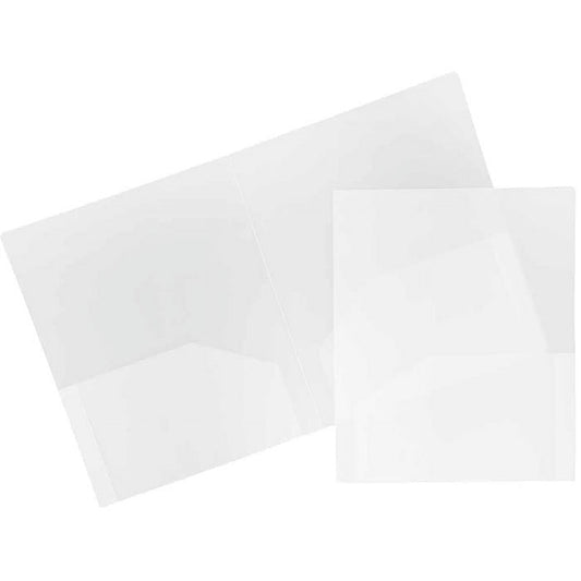 JAM Paper Plastic 2 Pocket Heavy Duty Folders, Clear, 9 x 12, 6 Pack