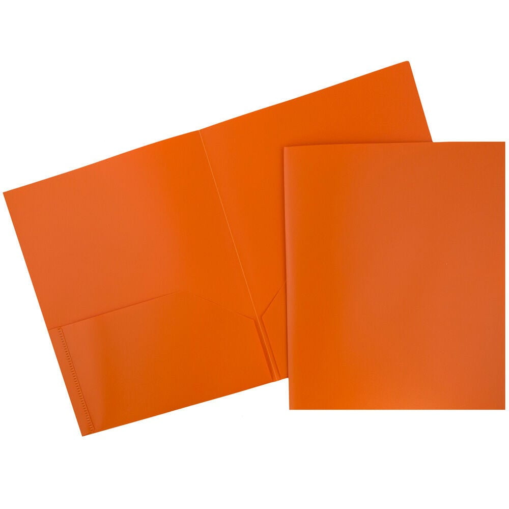JAM Paper Plastic 2 Pocket POP Folders, School Folders, Orange, Bulk 144/Box