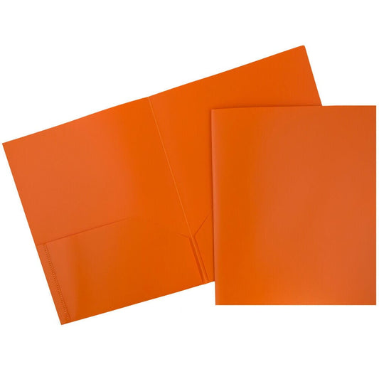 JAM Paper Plastic 2 Pocket POP Folders, School Folders, Orange, Bulk 144/Box