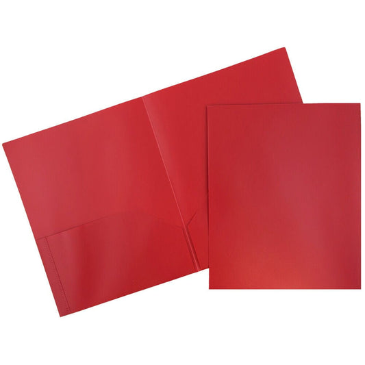 JAM Paper Plastic 2 Pocket POP Folders, School Folders, Red, Bulk 144/Box