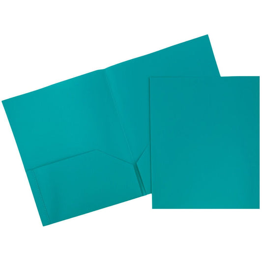 JAM Paper Plastic 2 Pocket POP Folders, School Folders, Teal Blue, Bulk 144/Box