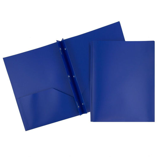 JAM Paper Plastic 2 Pocket POP Folders with Prongs Fastener Clasps, Dark Blue, Bulk 48/Pack