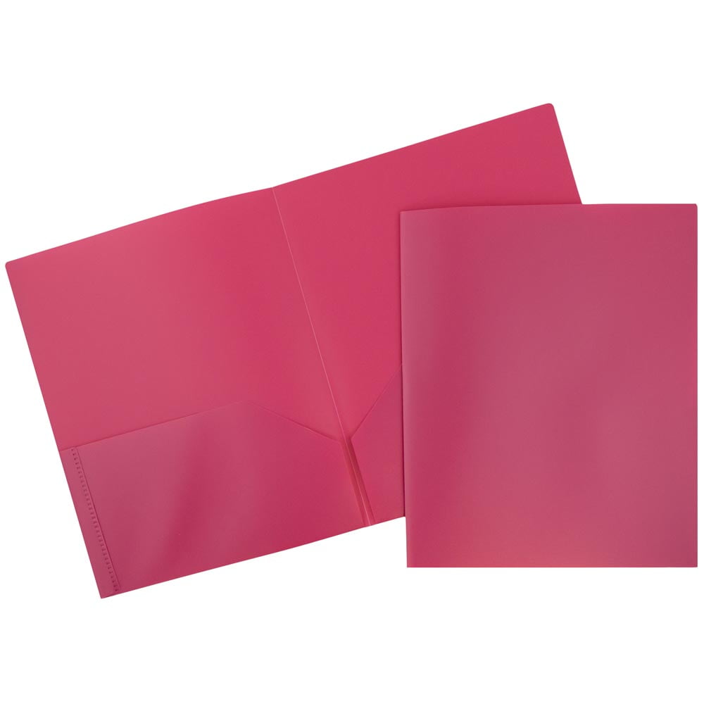 JAM Paper Plastic 2 Pocket School POP Folders, Fuchsia Hot Pink, 6/Pack