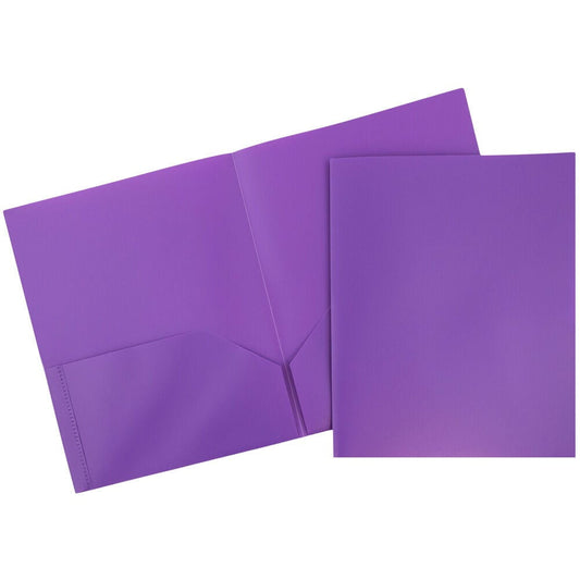 JAM Paper Plastic 2 Pocket School POP Folders, Purple, 3/Pack