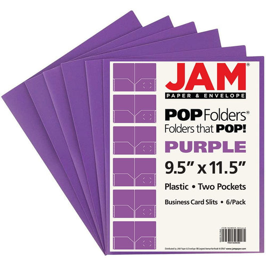 JAM Paper Plastic 2 Pocket School POP Folders, Purple, 6 per Pack