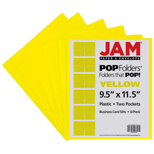 JAM Paper Plastic 2 Pocket School POP Folders, Yellow, 6 per Pack