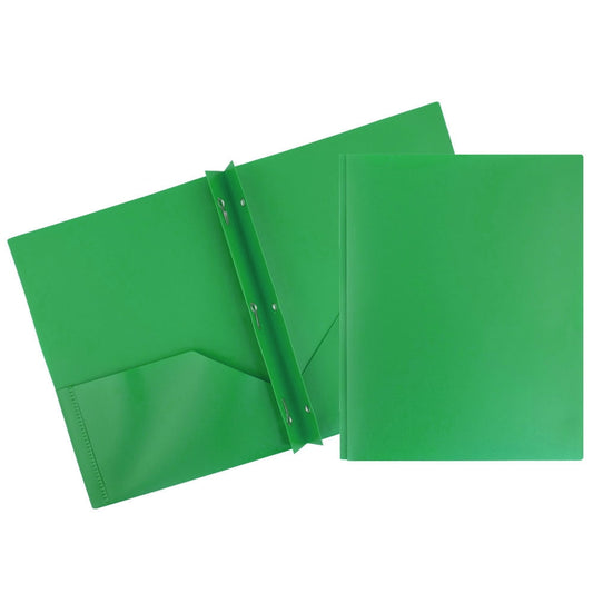 JAM Paper Plastic 2 Pocket School POP Folders with Metal Prongs Fastener Clasps, Green, 6/pack