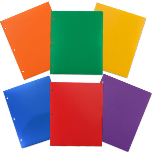 JAM Paper Plastic Heavy Duty 3 Hole Punch 2 Pocket School Presentation Folders, Assorted Colors, 12 pack