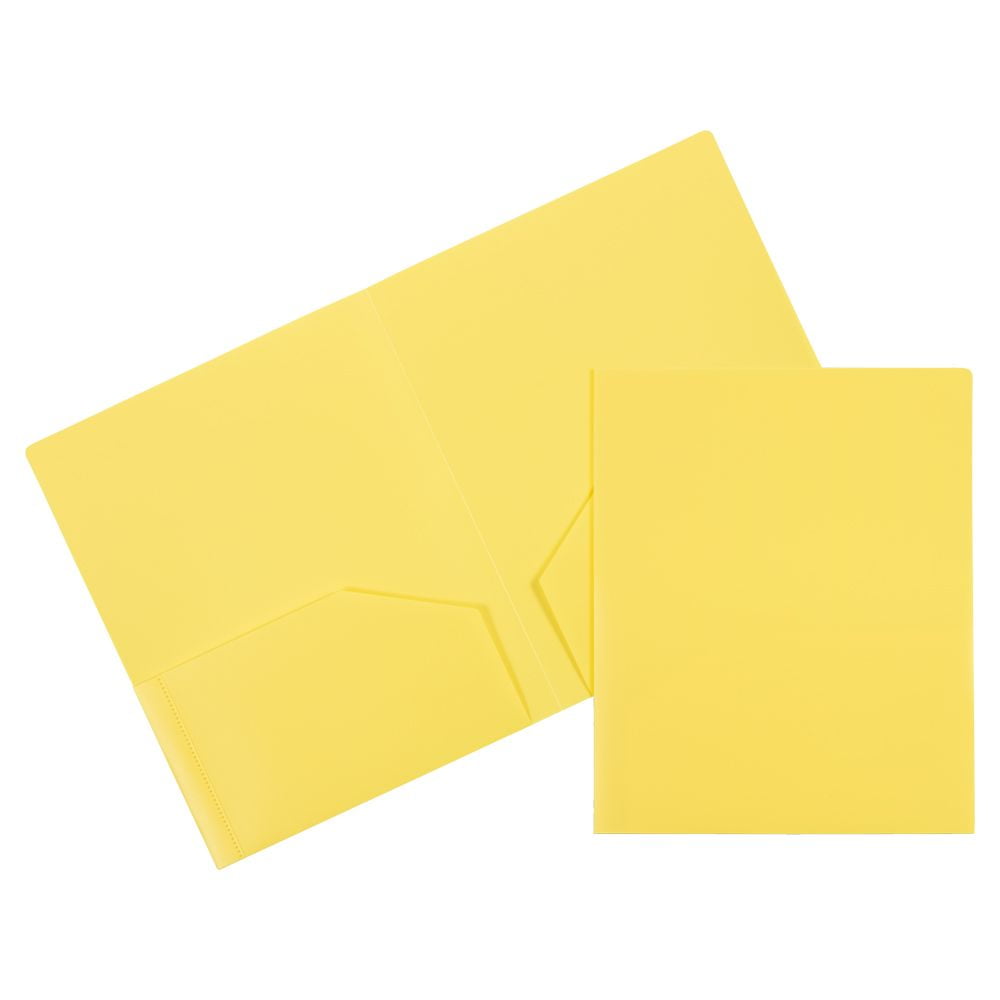 JAM Paper Plastic Two Pocket Presentation School Folders, Yellow, 6/Pack