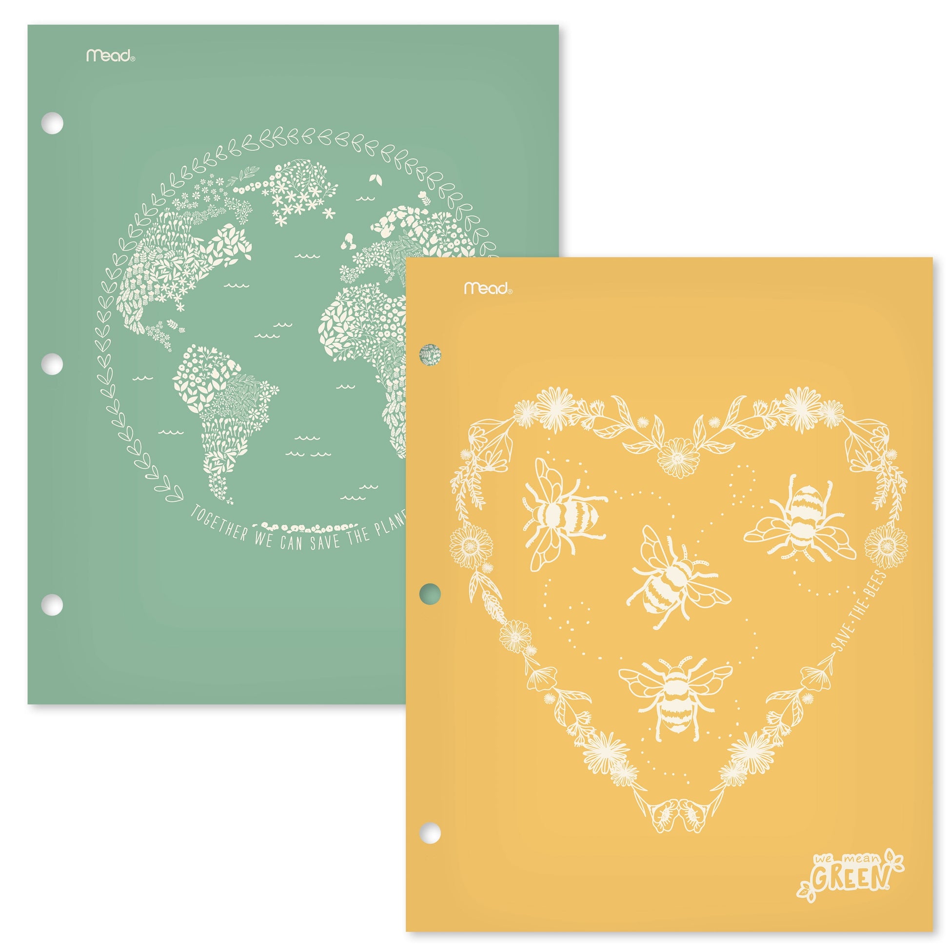 Mead We Mean Green 2-Pocket Paper Folder, 2 Pack, Yellow and Green (331761FB-WMT)