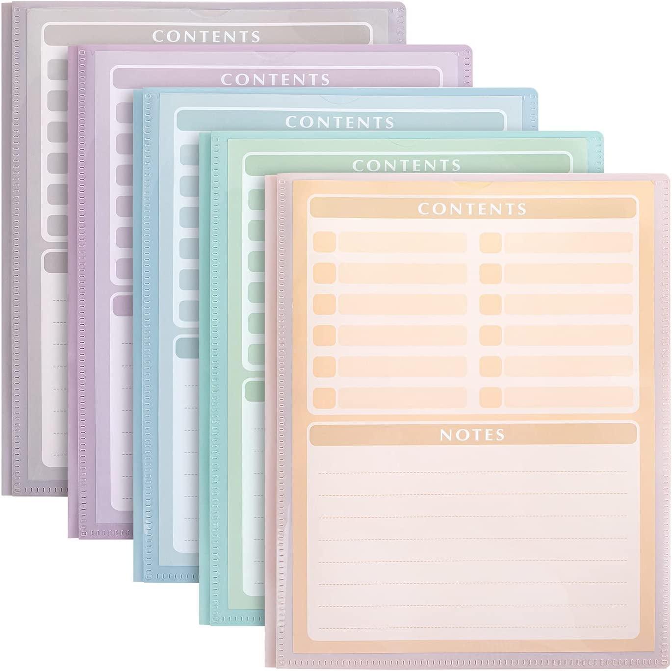 Mr. Pen- Plastic Folders with Clear Front Pocket, 5 pcs, Pastel Colors, Pocket Folders