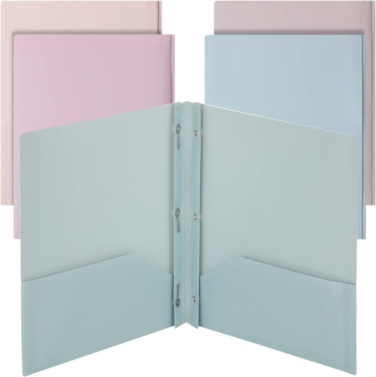 Mr. Pen- Plastic Folders with Pockets and Prong, 5 Pack, Muted Pastel Colors