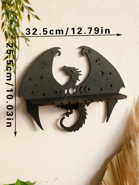 Dragon Shape Floating Wall Shelf – Wooden Decorative Rack with Country Rustic & Witchy Aesthetic