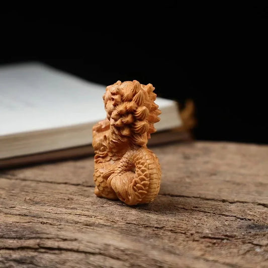 Natural Wooden Small Fire Dragon Ingot Fortune Statue