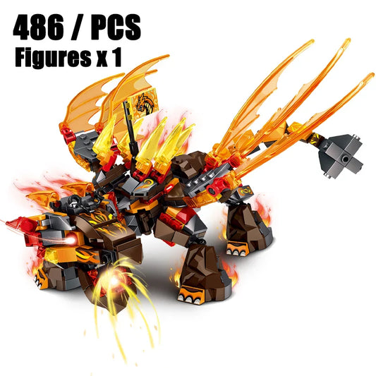 Phantom Ninja Ice Water Series – Double-Headed Element Dragon Building Blocks Set | Cartoon Model Kit for Kids