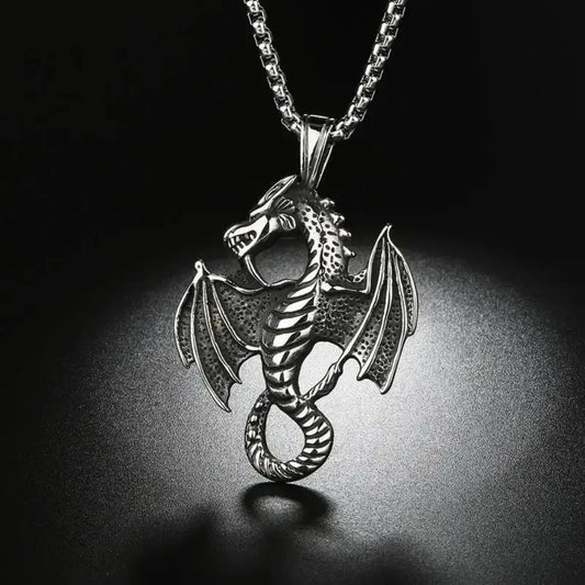 New Simple Fashion Niche Trend Evil Dragon Pendant Necklace – Personalized Punk Retro Men’s Flame Dragon Decoration