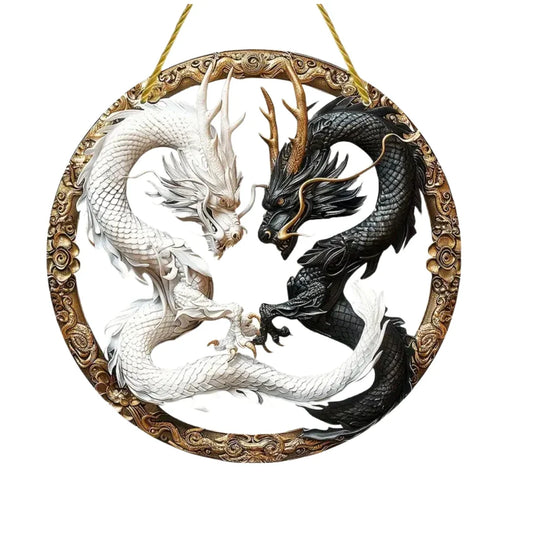 Flying Dragon Translucent Stained Glass Suncatcher – 2D Round Acrylic Window Hanging Decor