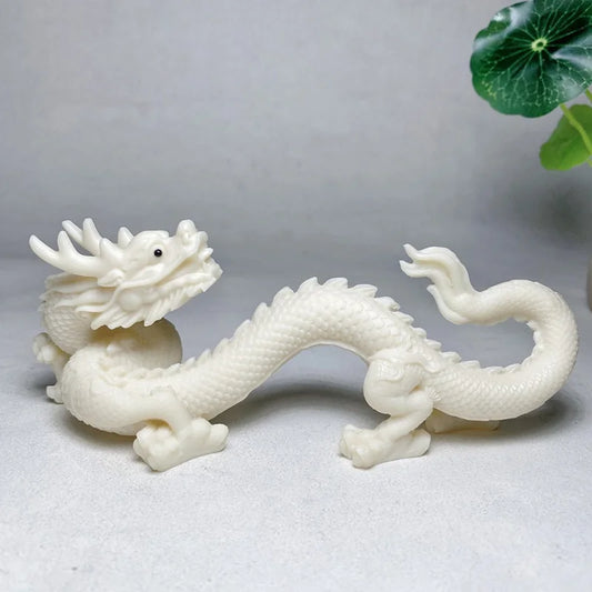 Little White Dragon Mascot Decorative Statue – Resin Chinese God Beast Sculpture for Home, Office, Car & Feng Shui