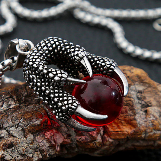 Gothic Men’s Stainless Steel Dragon Claw Pendant Necklace
