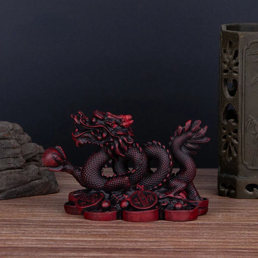 Chinese Auspicious Money Dragon Statuette – Resin Feng Shui Sculpture for Home & Office Decoration
