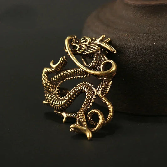 1 Piece Vintage Brass Dragon Statue – Feng Shui Animal Ornament for Wealth & Prosperity