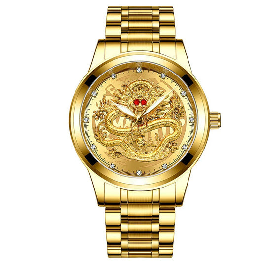 POSHI Stainless Steel Gold Dragon Quartz Watch – Luxury Waterproof Men's Timepiece with Original Design