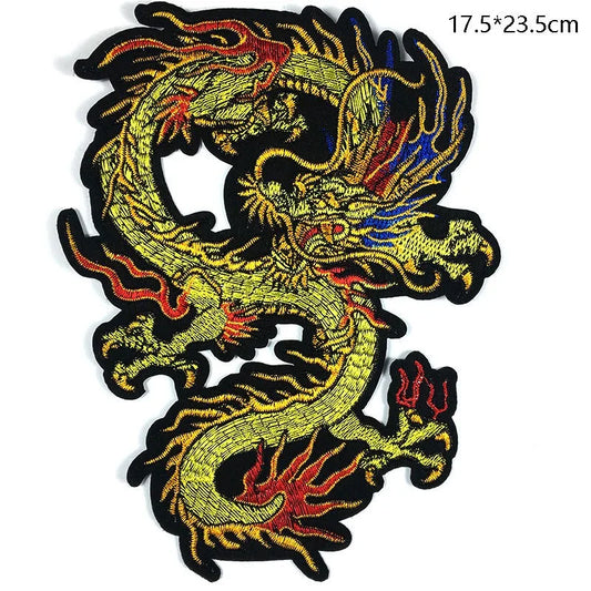 Chinese Style Gold Dragon Embroidery Patch – Flying Dragon Cloth Sticker for Cheongsam & DIY Decoration