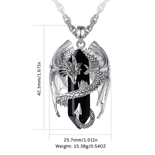 Eudora Dragon Twining Hexagonal Obsidian Necklace – Punk Crystal Pendant & Healing Stone Jewelry Gift for Men