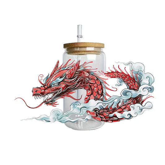 3D Fantasy Dragon Art UV DTF Cup Wrap Sticker – Waterproof Crystal Label for DIY Glass & Tumbler Decoration